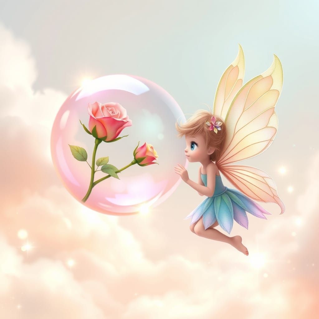 Ethereal Fairy Blows Rainbow-Colored Bubblegum Bubble in Pas...