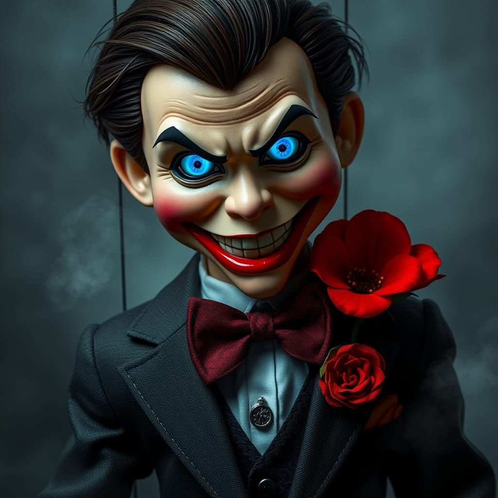 Sinister Ventriloquist Dummy in Whimsical Style