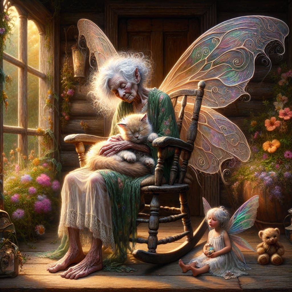 Ethereal Fairy Seeks Peace on Whimsical Victorian-Era Porch