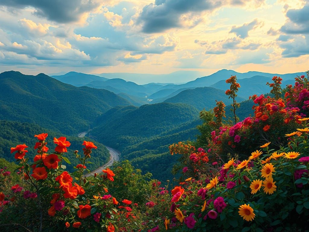 Surreal Blue Ridge Mountainscape with Vibrant Neo-Impression...