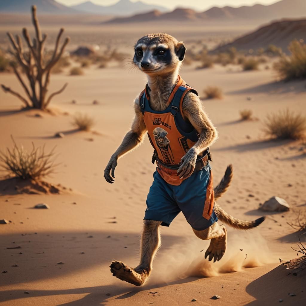 Meerkat Boxer Strides Through Desert: Fantasy Concept Art