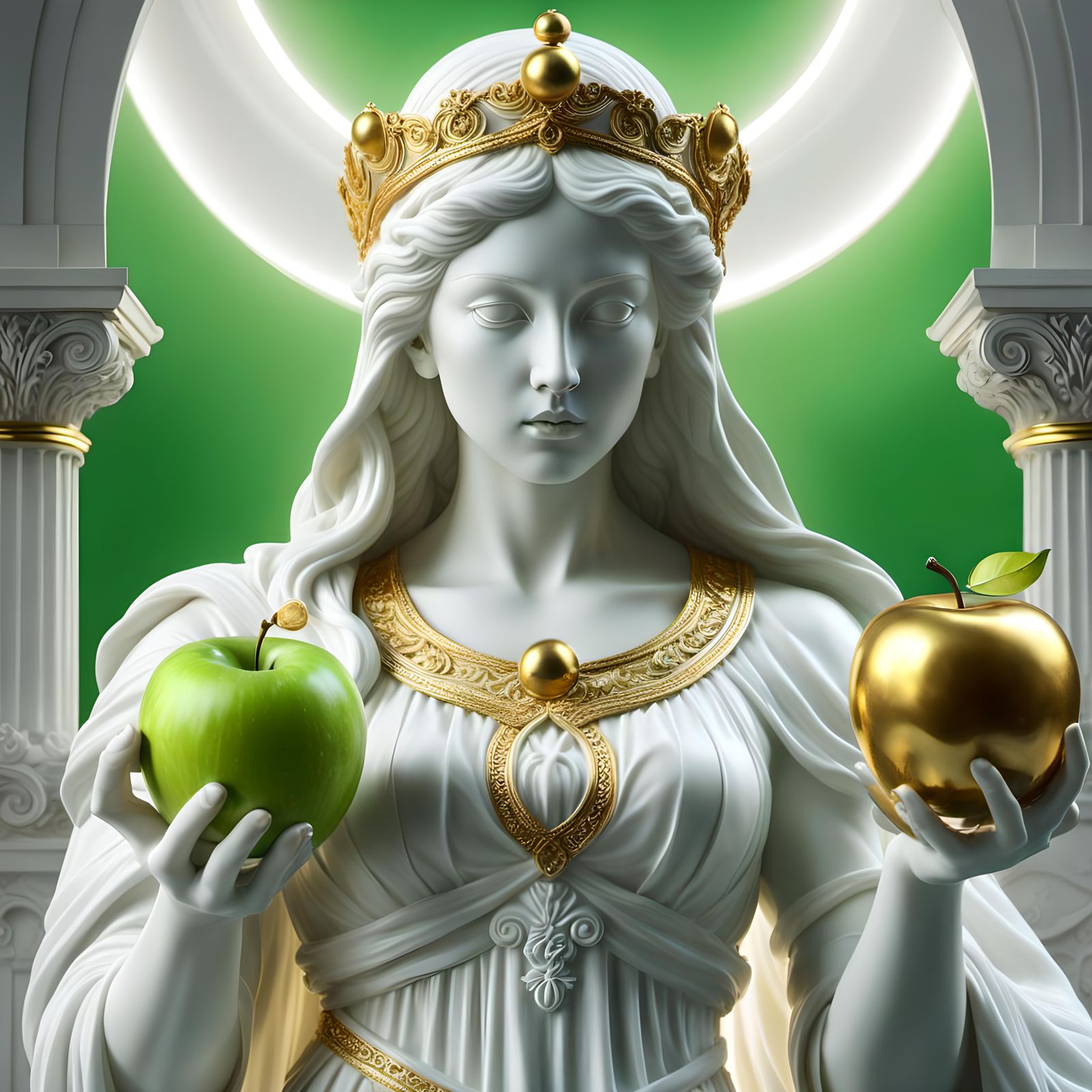 Eris with Apples: 3D Marble Statue in Watercolor Style