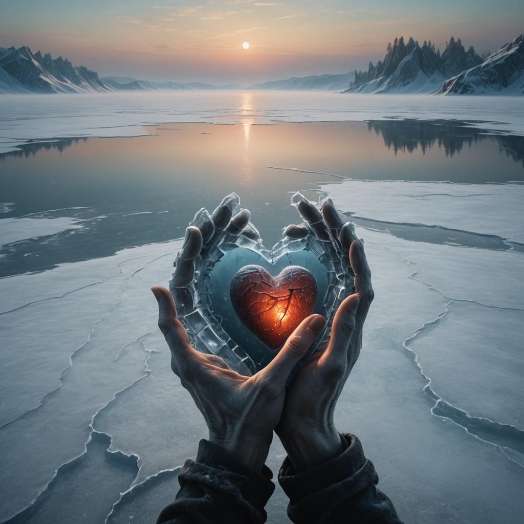 Living Heart on Frozen Lake: Beksiński-Inspired Art