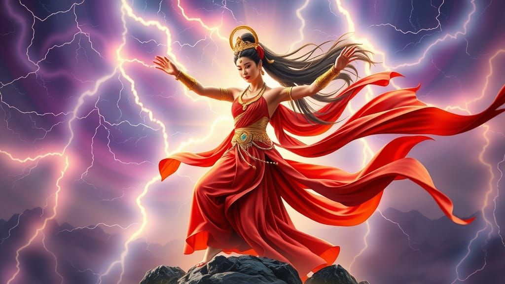 Goddess's Celestial Dance in a Thunderstorm