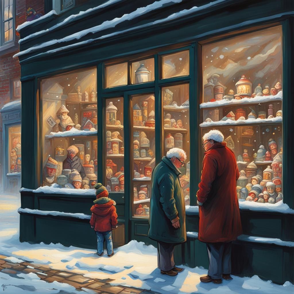Christmas Toy Store Window Scene Inspired by Rutkowski
