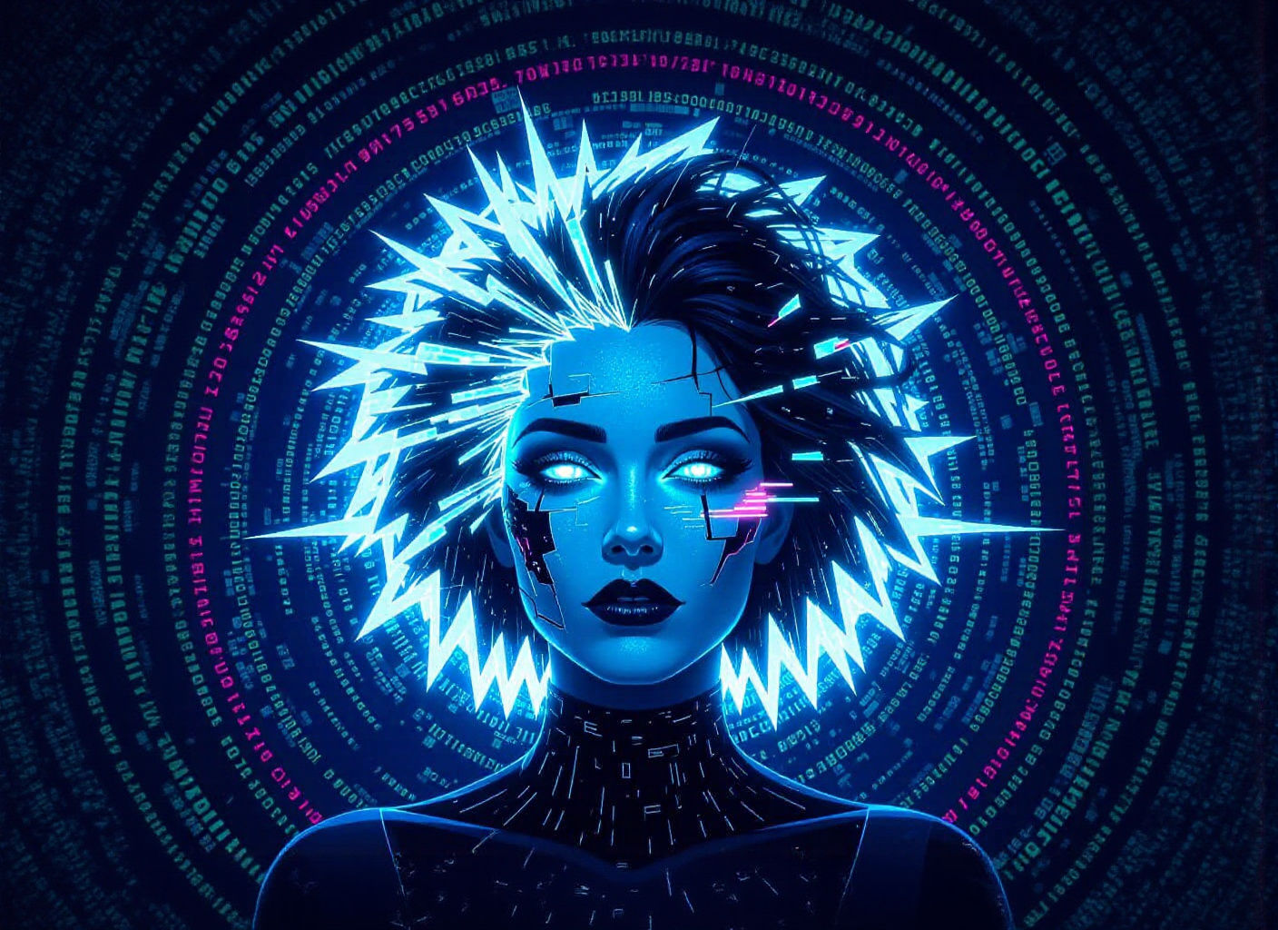 Bioluminescent Woman: Glitch Art Portrait