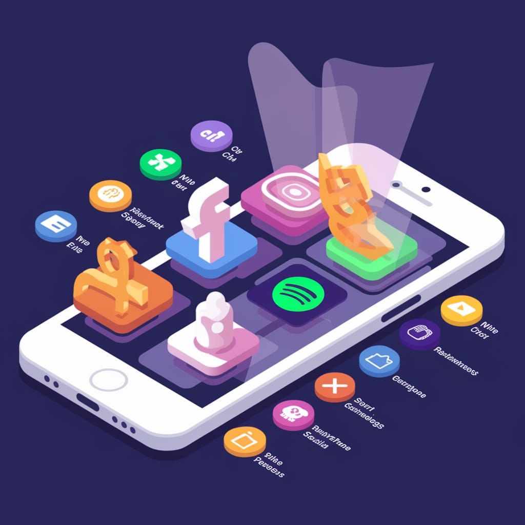 Vibrant Metropolis of Mobile Apps in 3D Oblique View