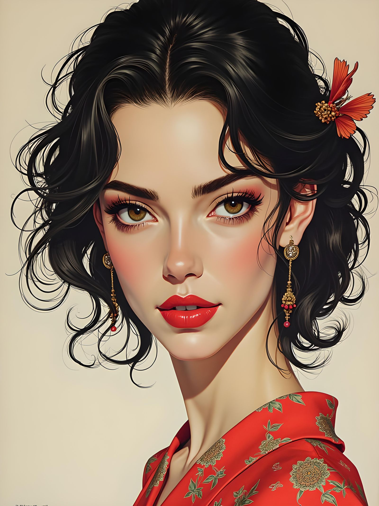 Elegant Woman Portrait in Manga Style