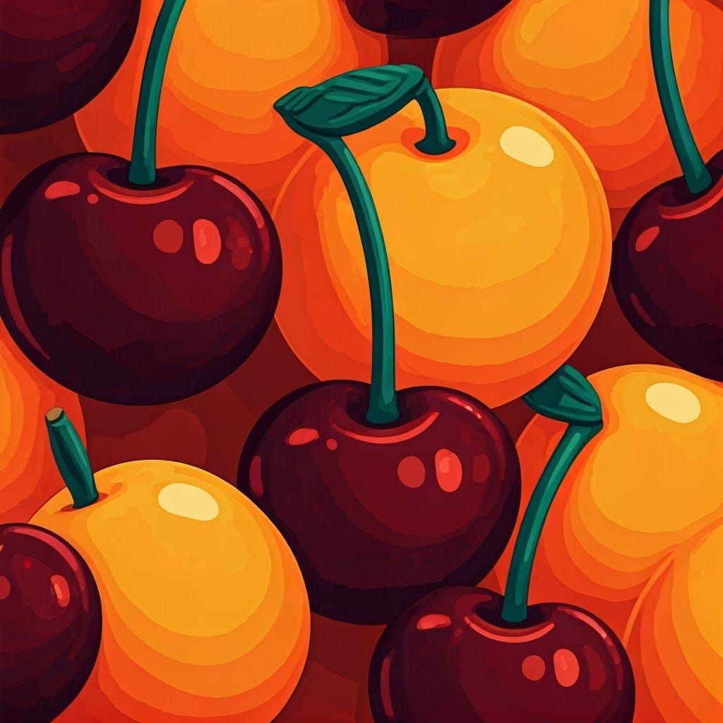 Cartoon Cherries in Pop Art Style