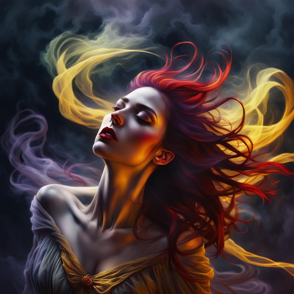 Fantasy Woman in Swirling Mist, Art Nouveau Style
