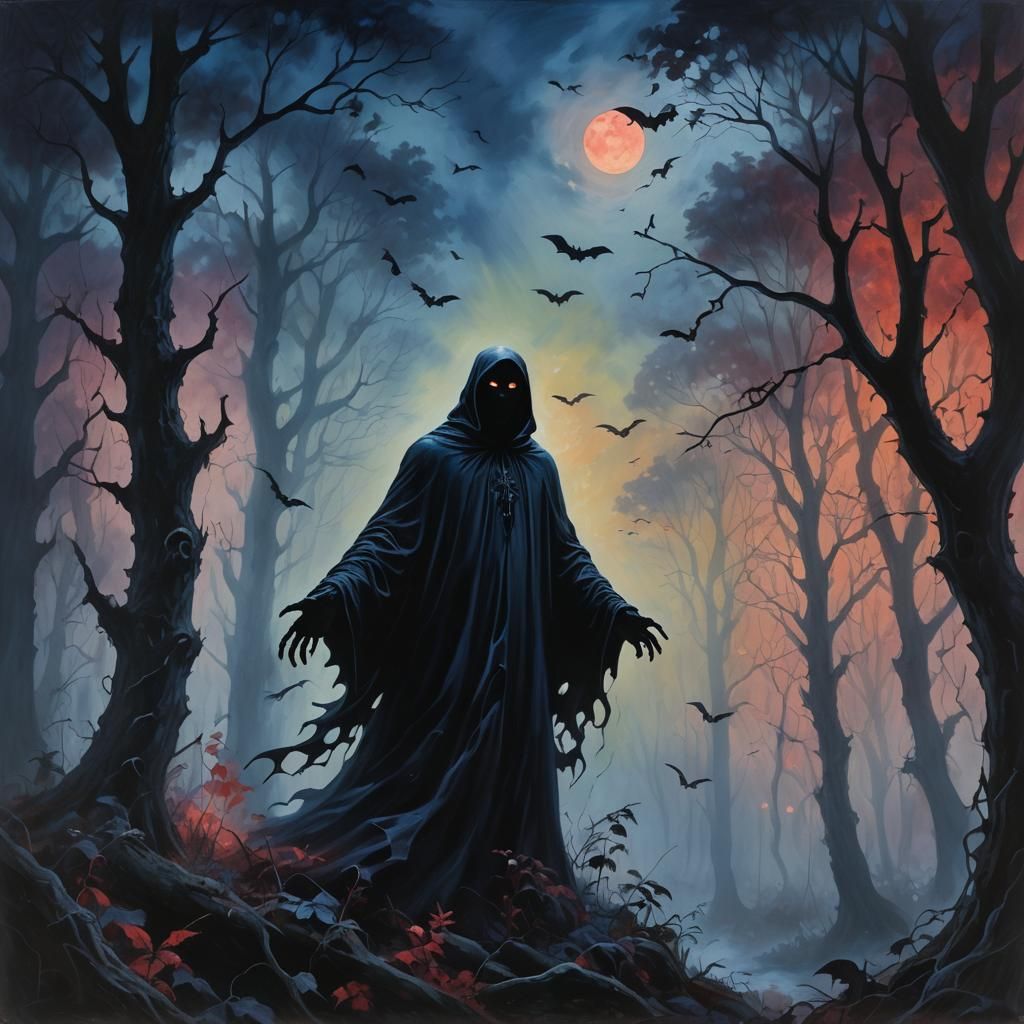 Glowing Ghost in Dark Fantasy Oil Painting