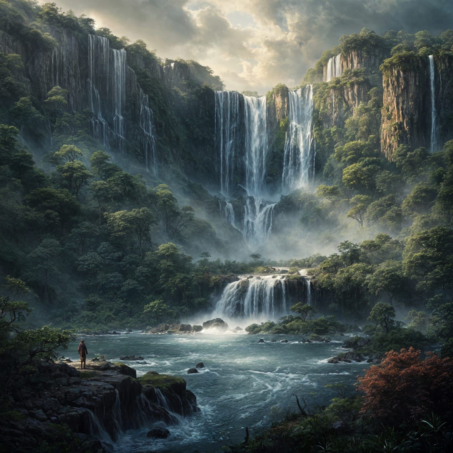 Epic Waterfall Digital Matte Painting
