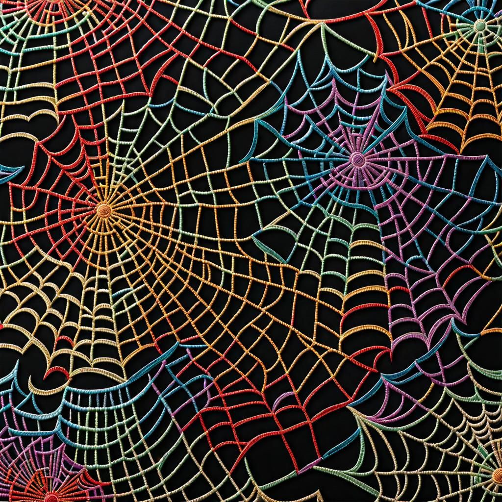 Mosaic Multicolored Embroidered Spiderwebs