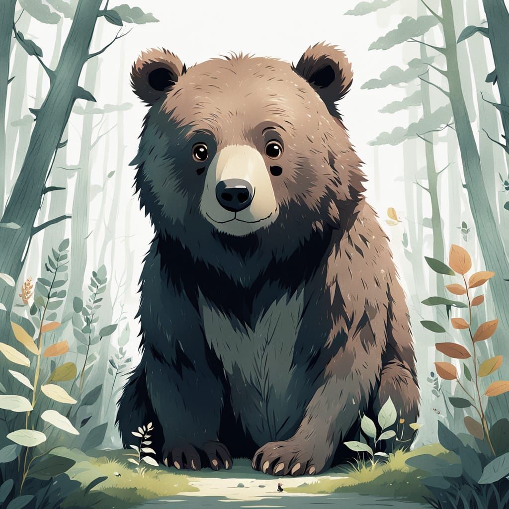 Cute Bear Clipart with Organic Forms in Pastel Nursery Style