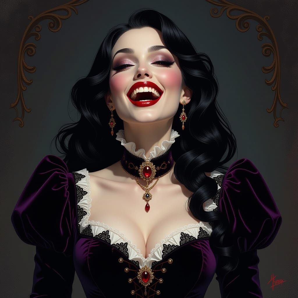 Vampire Woman in Victorian Gown, Dramatic Lighting