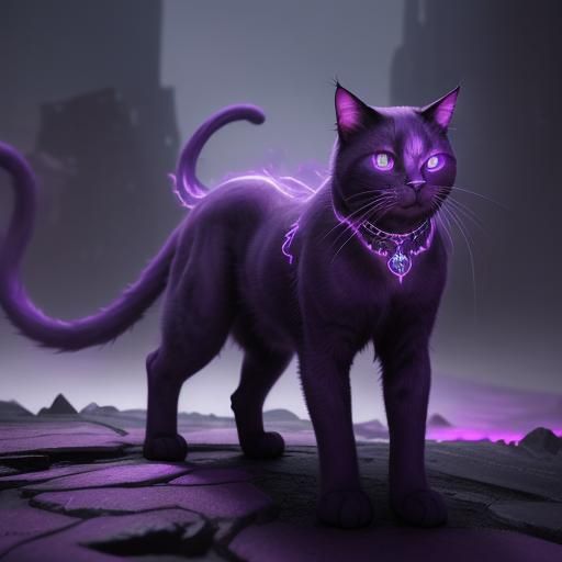 Neon Purple Cat: Detailed Matte Painting