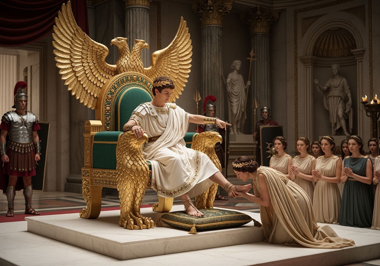 Emperor Nero on Emerald Throne: Wide-Angle Photograph