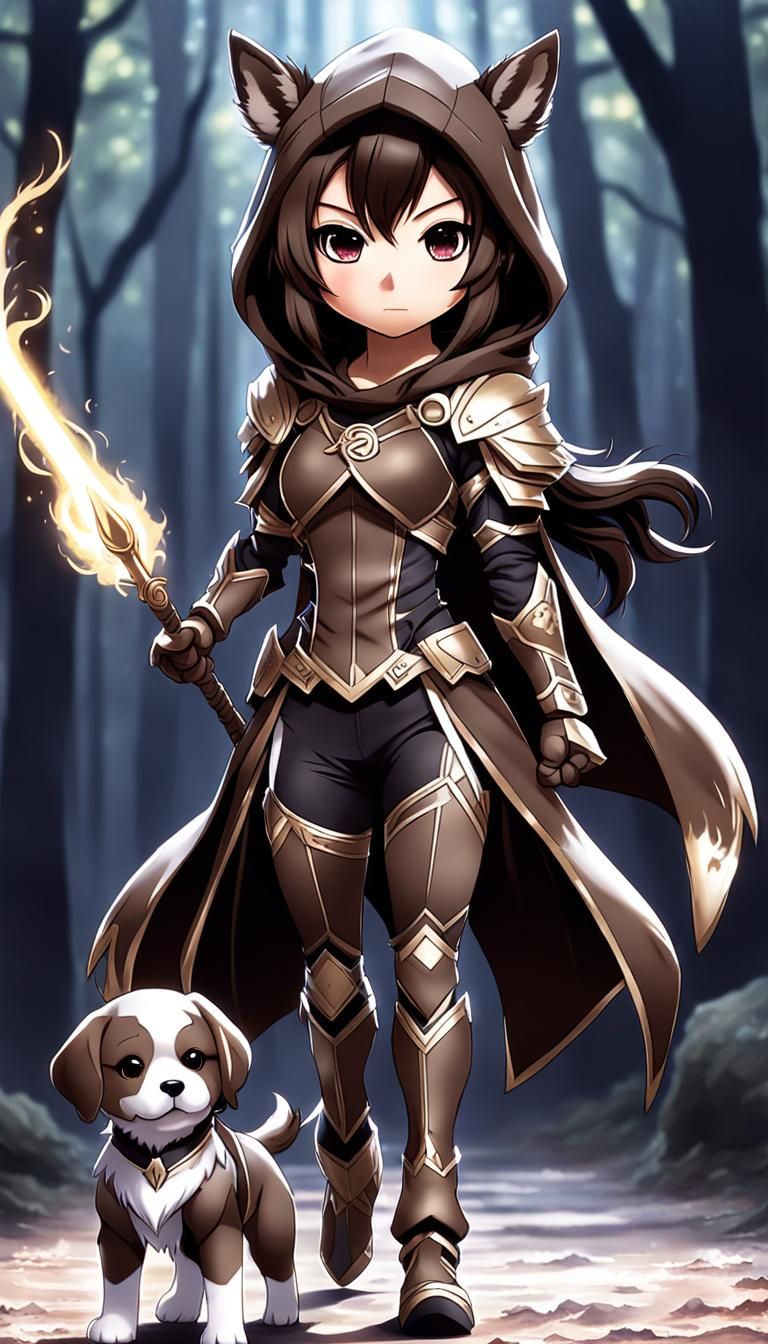 Chibi Girl Warrior Casting Spell in Anime Style