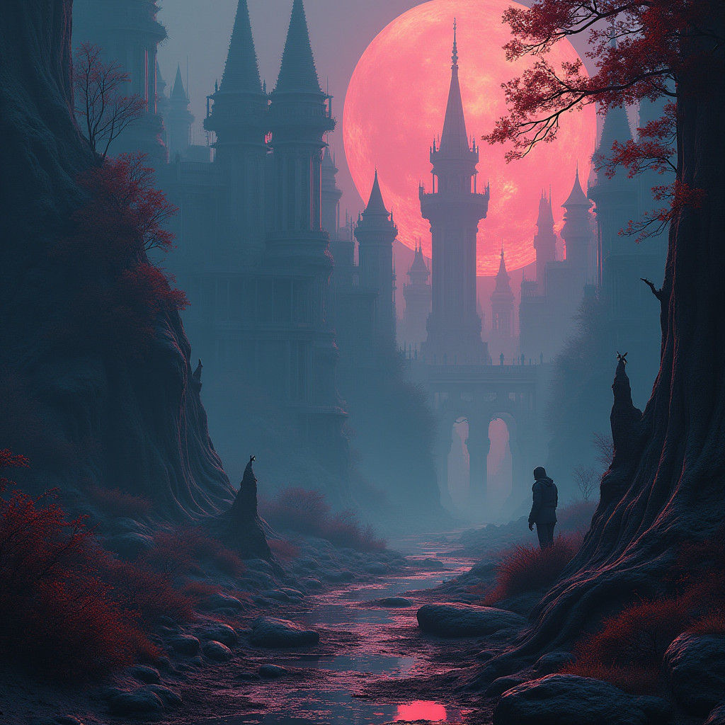 Surreal Dream Realm in Cyberpunk Aesthetic