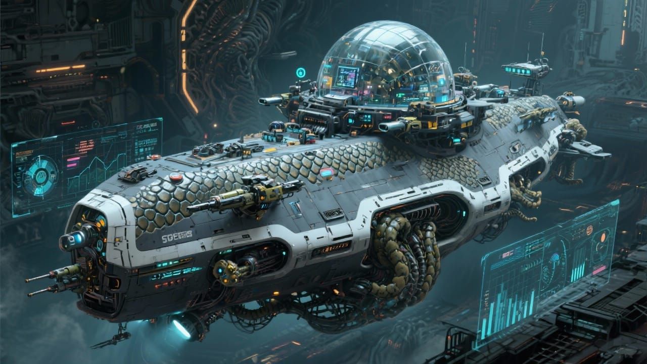 Alien Dreadnaught Warship with Biomechanical Armor