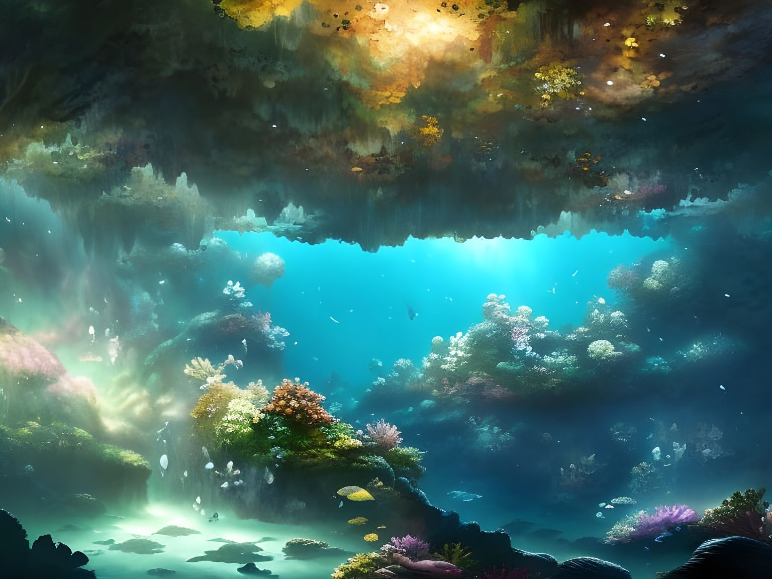 Underwater Fairy Cave Concept Art in Blue Hues