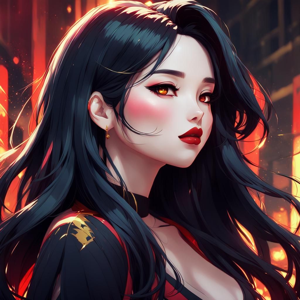 Confident Anime Goddess in Vibrant Digital Art