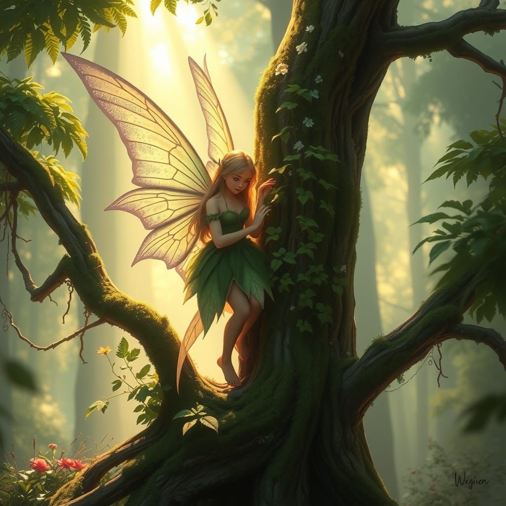 Ethereal Forest Fairy in Thomas Kinkade Style