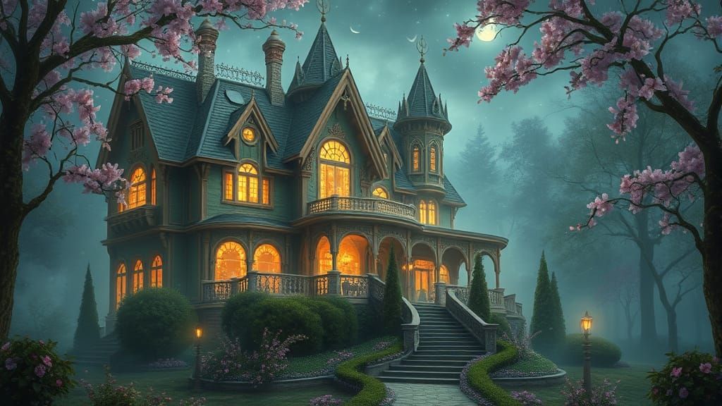 Enchanted Bioluminescent House in a Fantasy Landscape