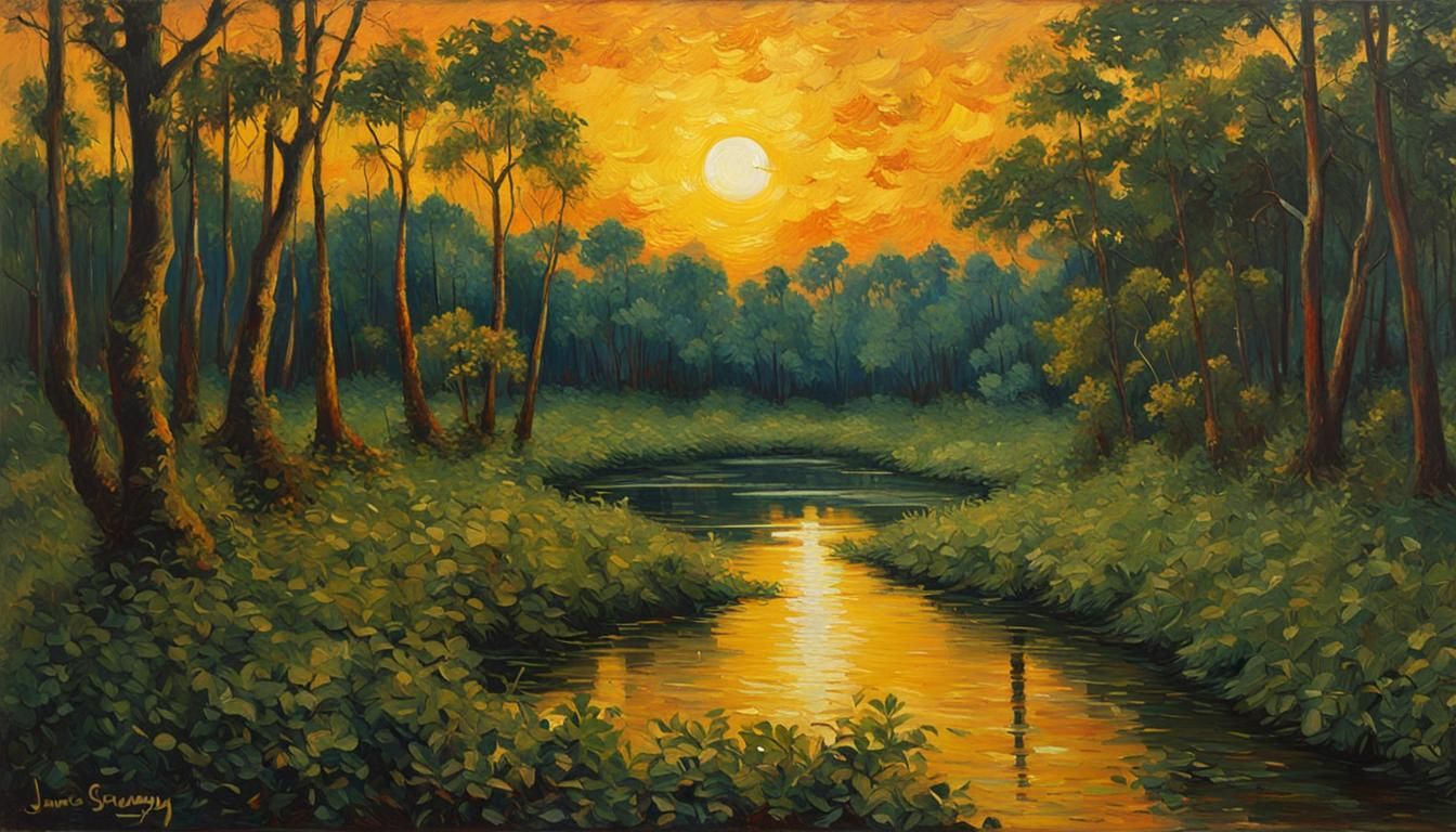Amazon Forest in Post-Impressionist Style