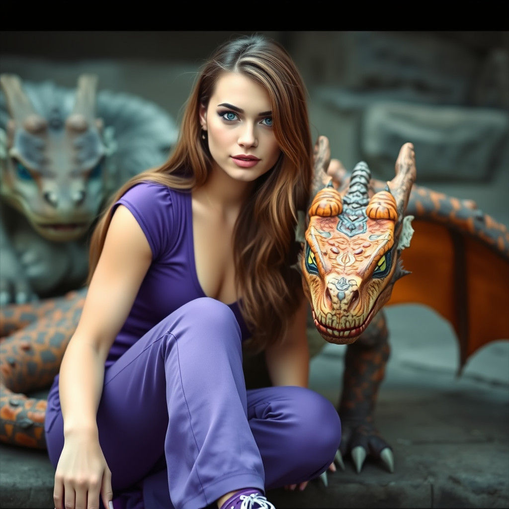 Woman with Dragon in Cinematic Style