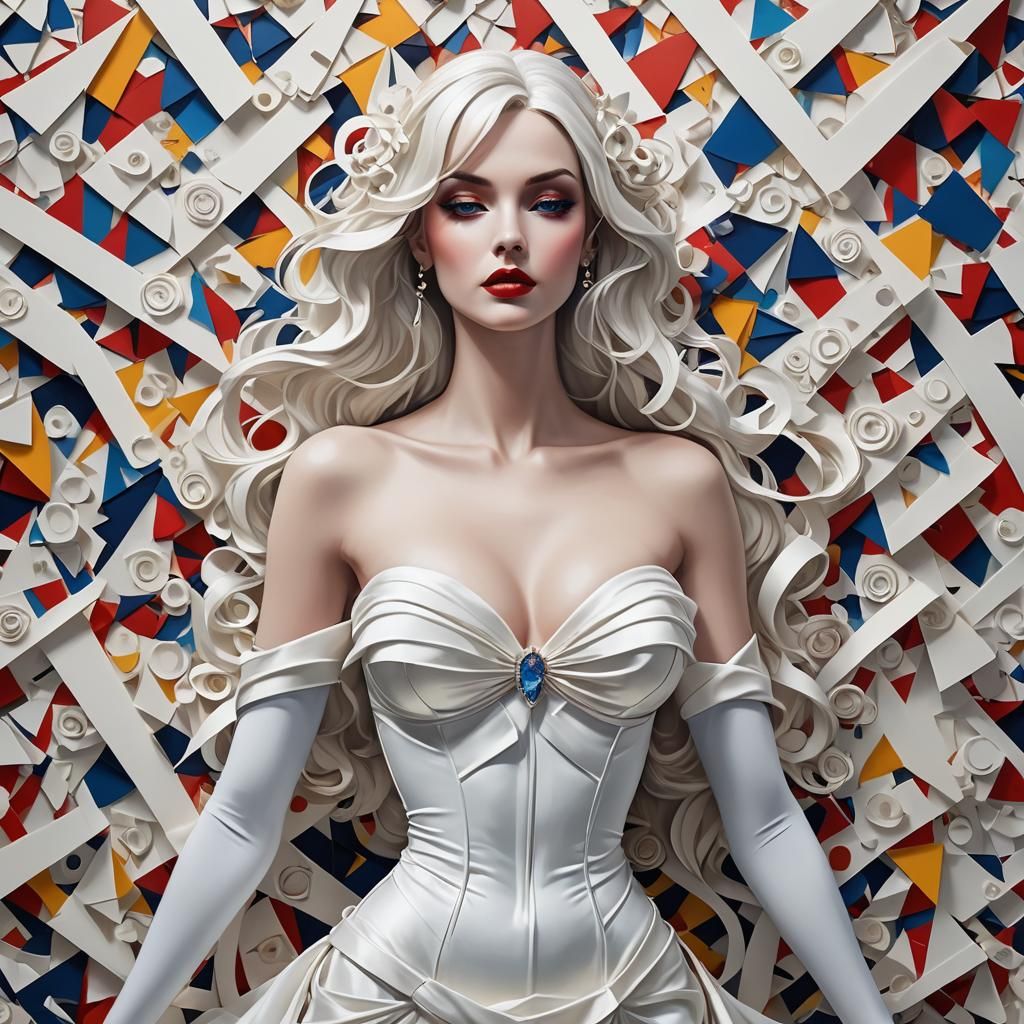 Hyperrealistic Woman in Cubist Art Deco Style