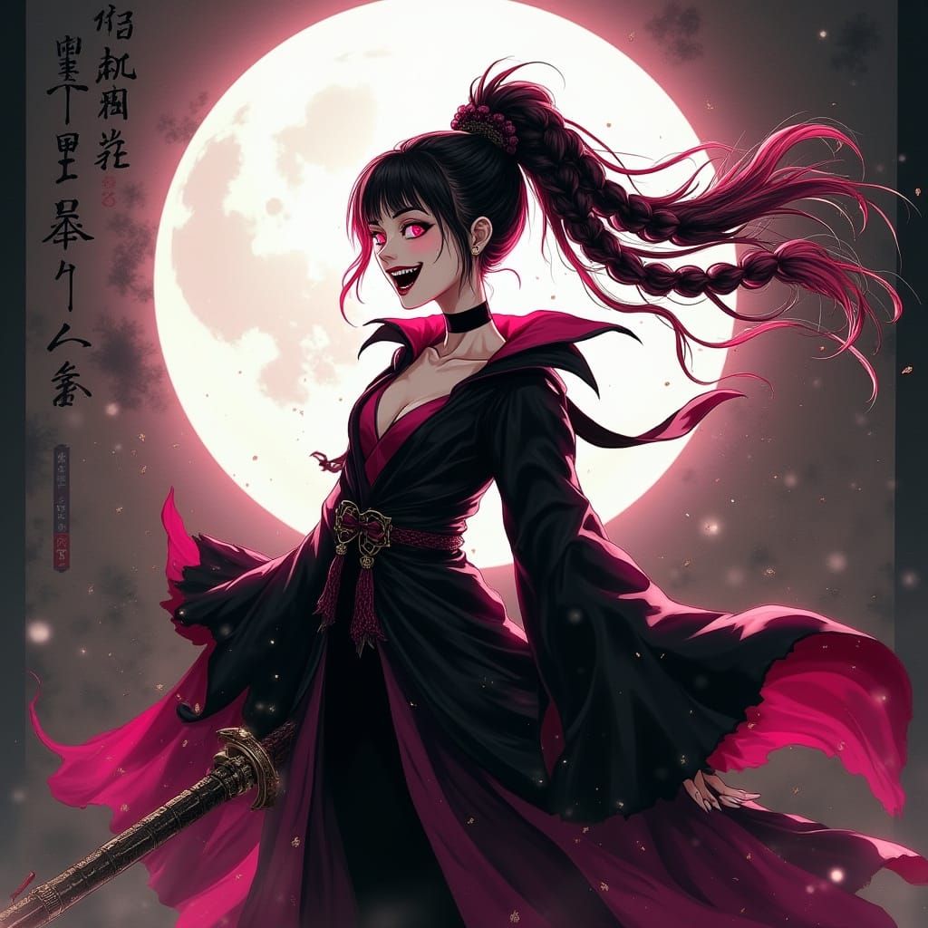 Mystical Warrior Goddess Under Full Moon