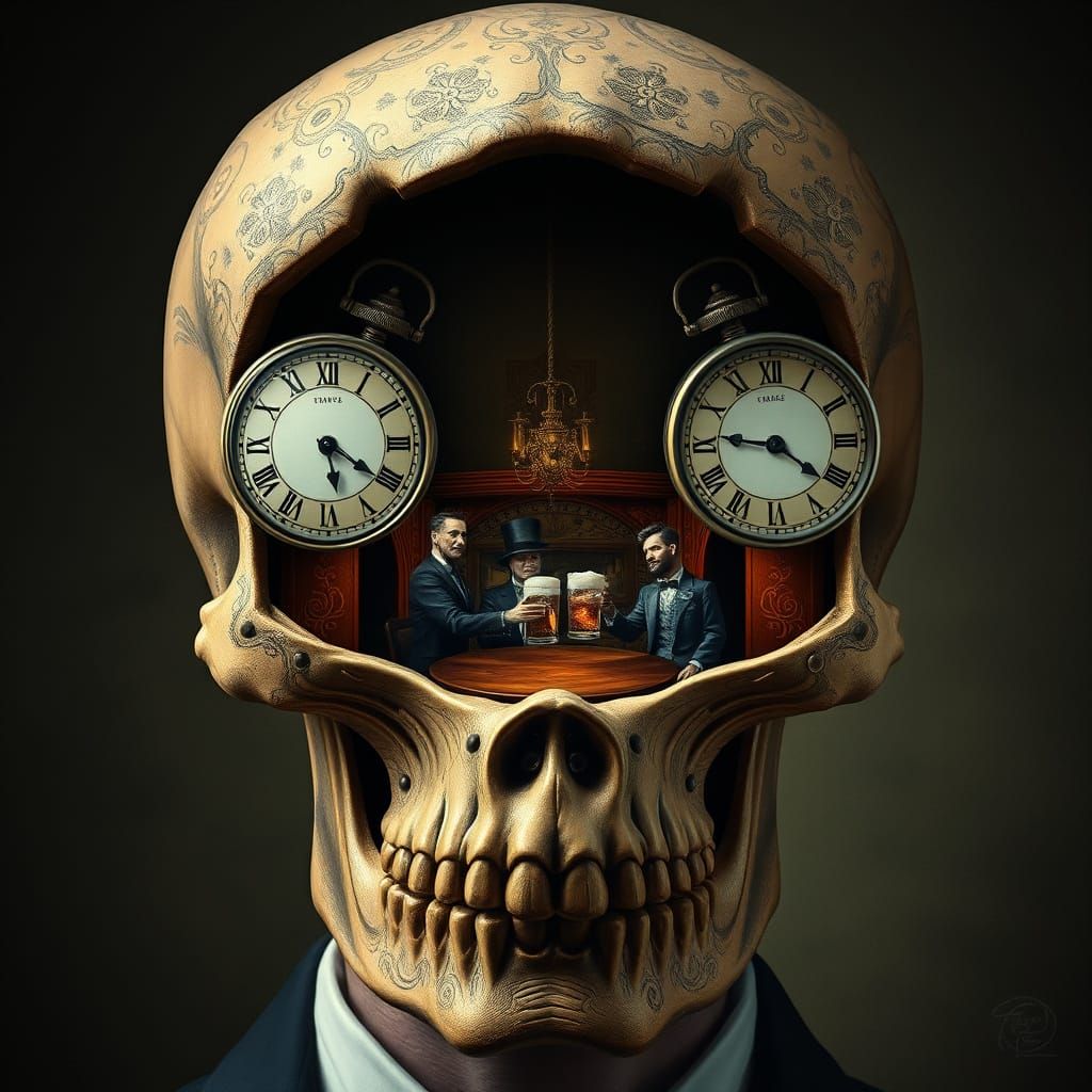 Surrealist Portrait of a Man with Ticking Clock Eyes