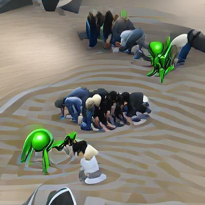 People Bowing to Alien Overlord