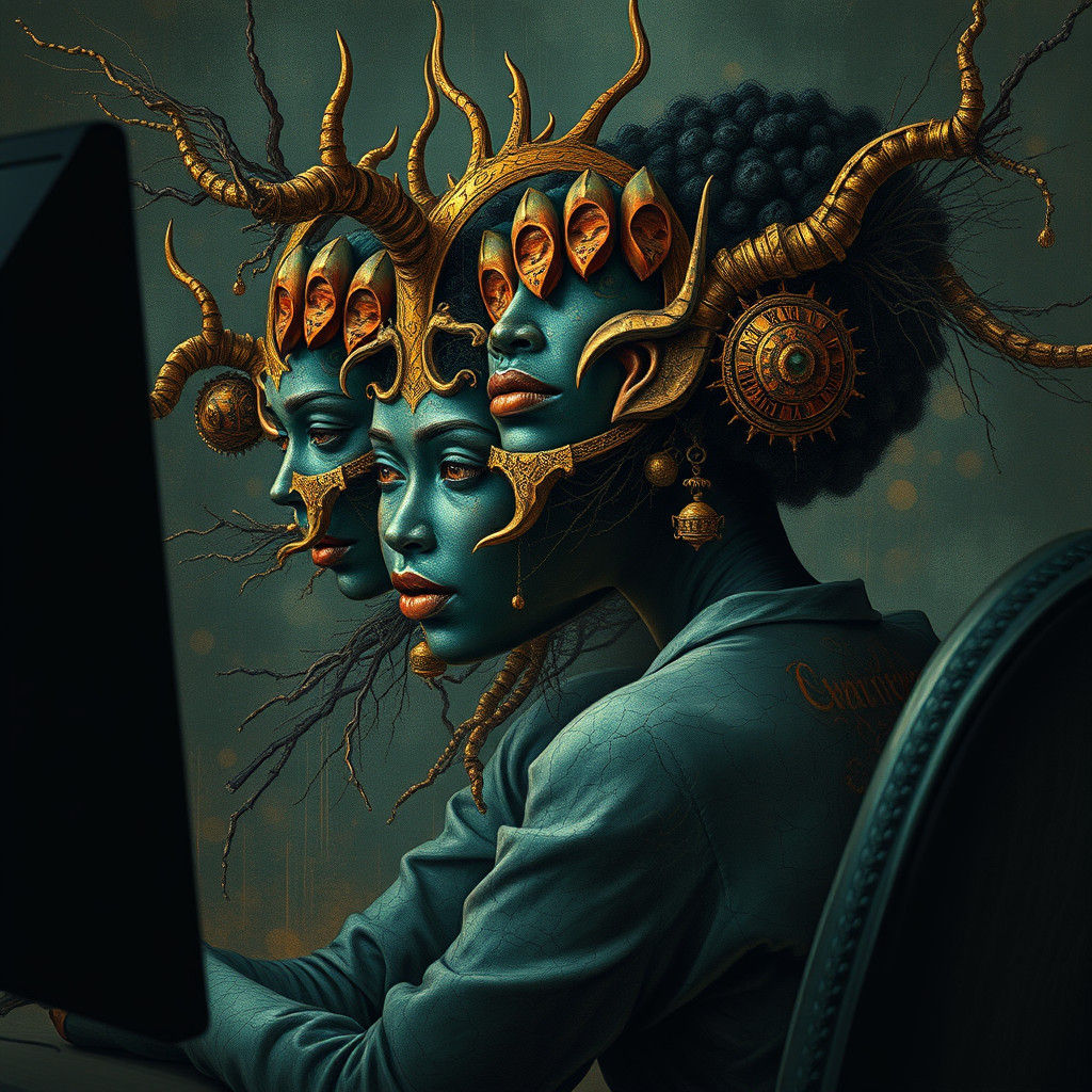 Woman's Imagination Bursts from Computer Screen