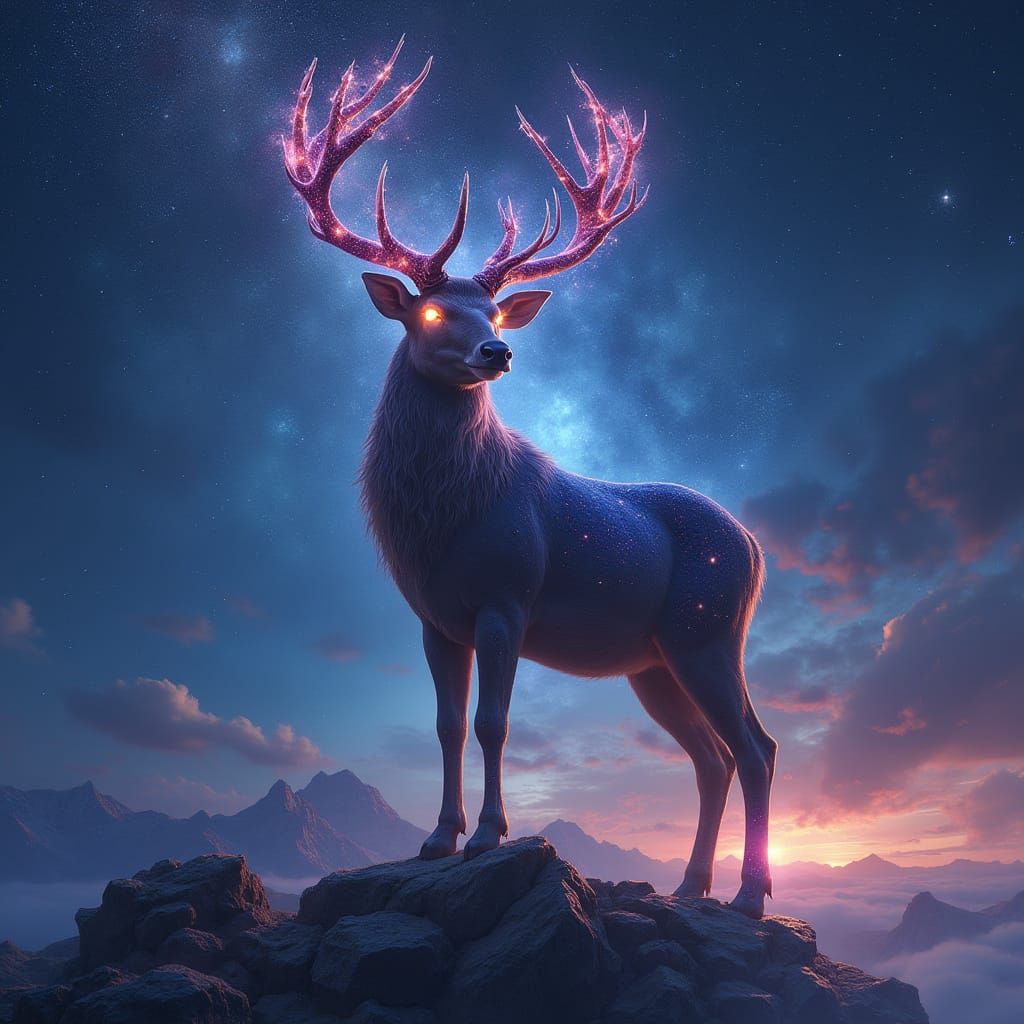 Majestic Cosmic Stag in Hyperrealistic Style