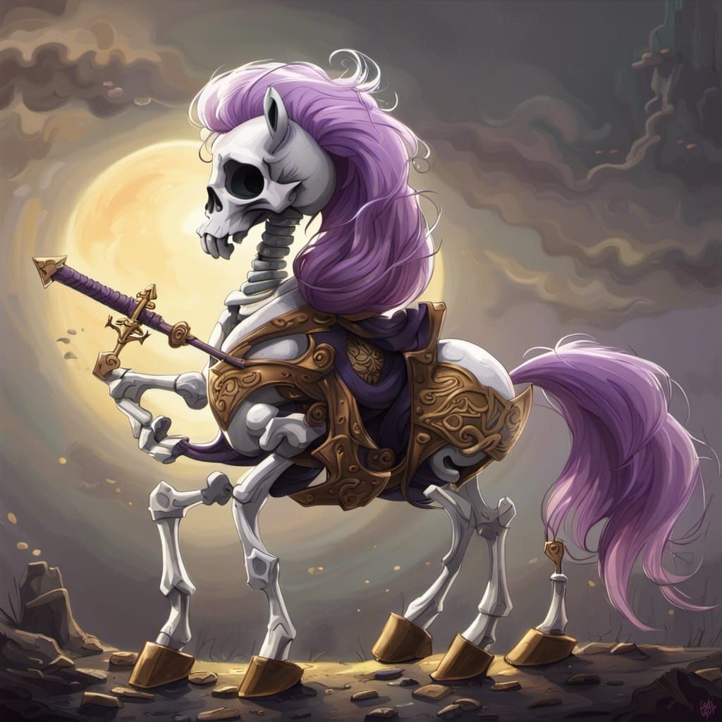 Skeletal Pony Warrior with Floating Sword