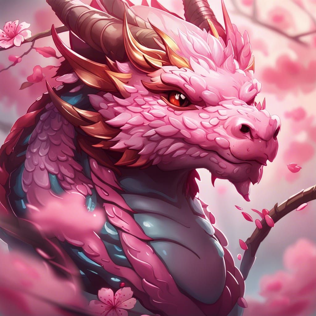 Chibi Cherry Blossom Dragon Portrait