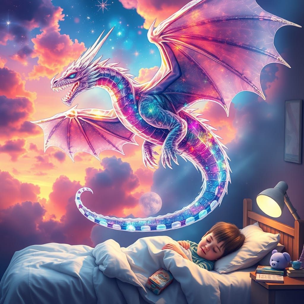 Crystal Dragon Watches Over Sleeping Child