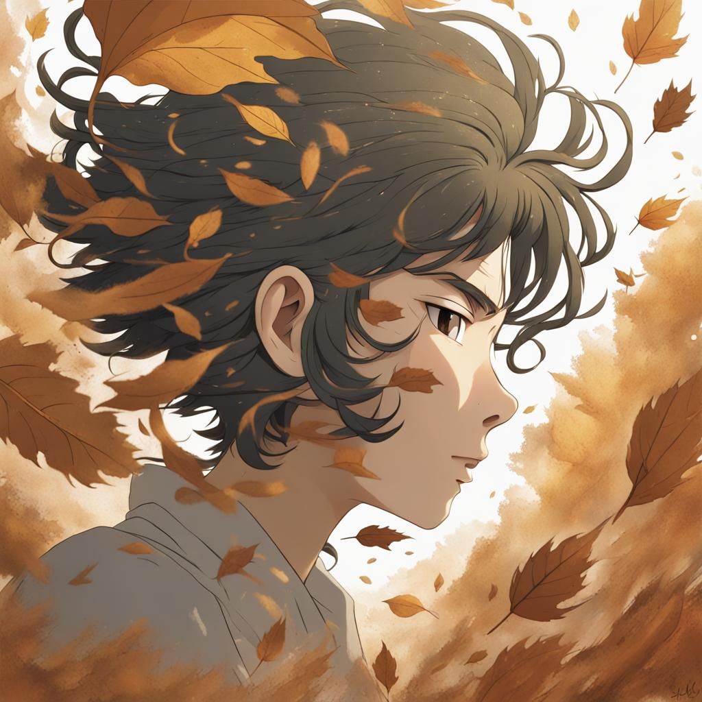 Wind Face of Leaves and Dust in Anime Style