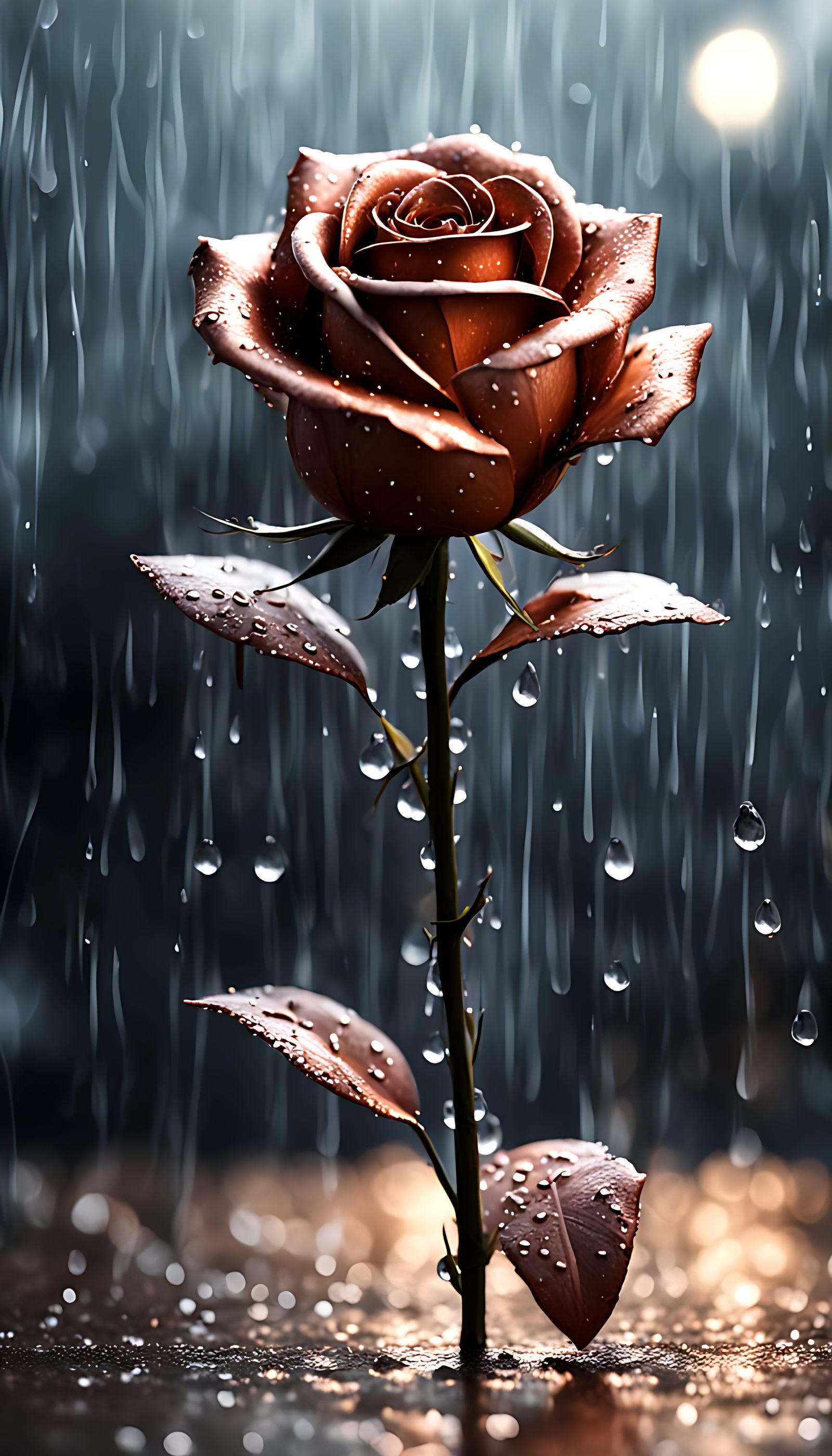 Copper Rose in Rain: Hyperrealistic 8K Render