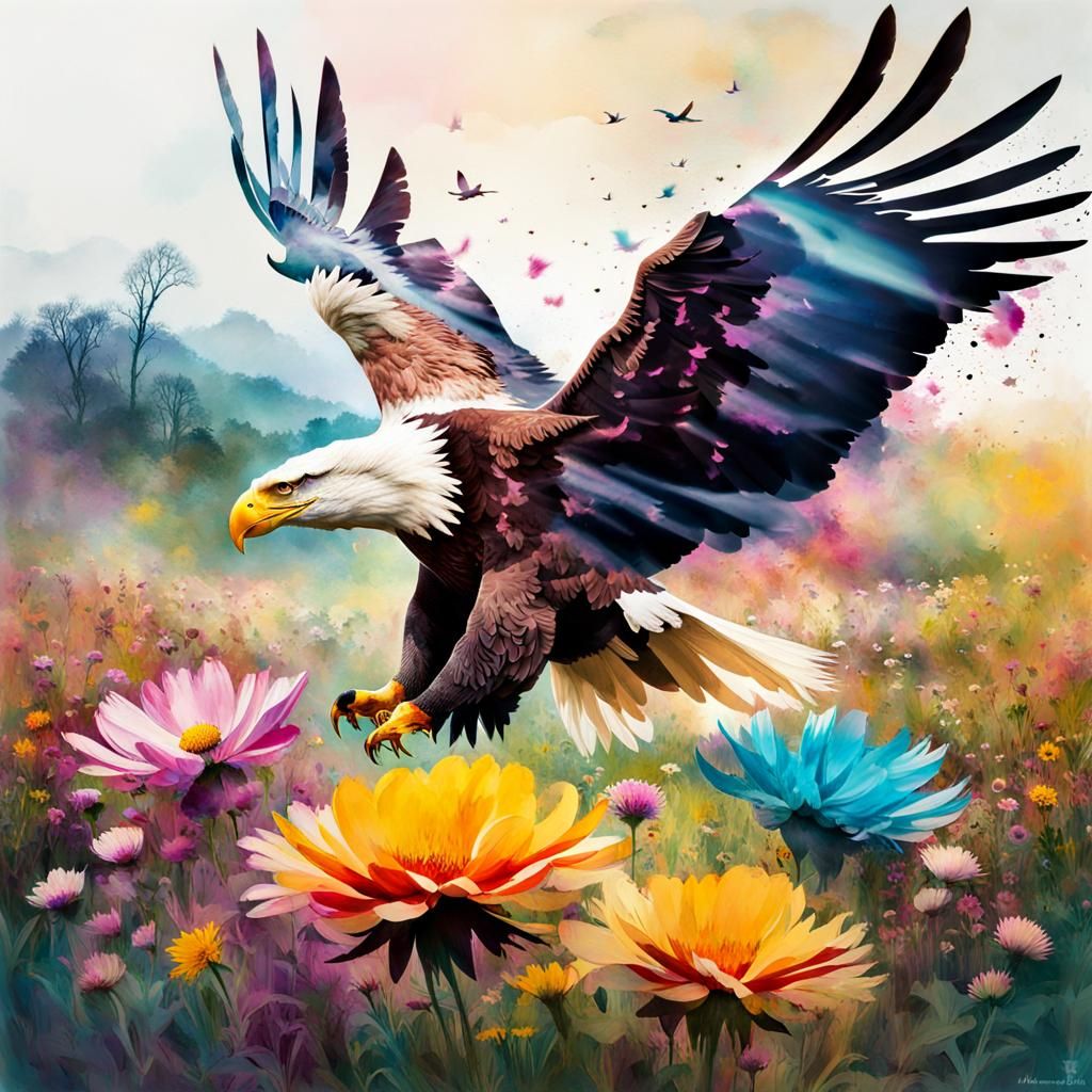 Eagle, Rhino, and Meadow Double Exposure Splash Art