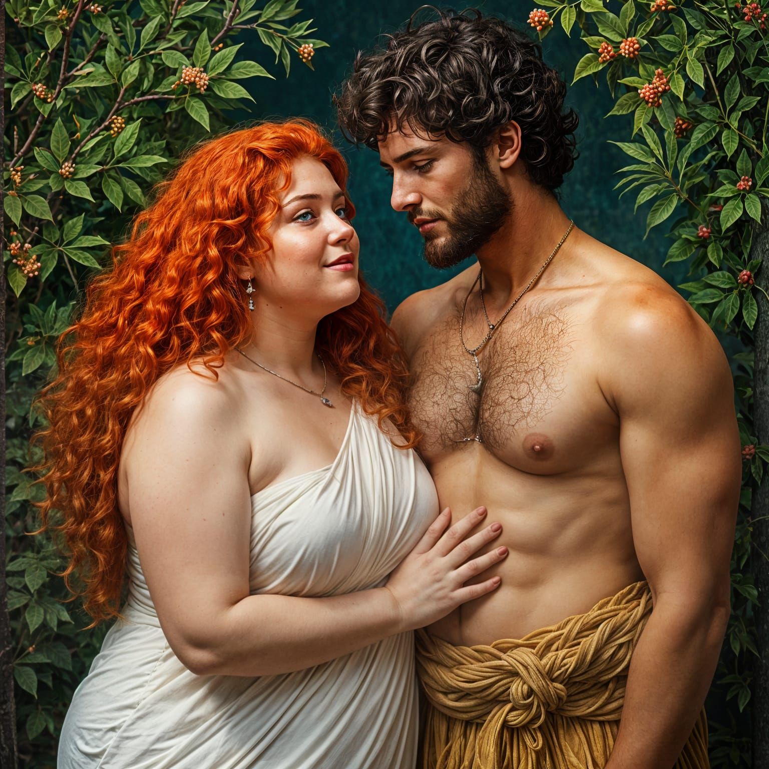 Plus Size Goddess with Long Red Hair and Voluptuous Figure
