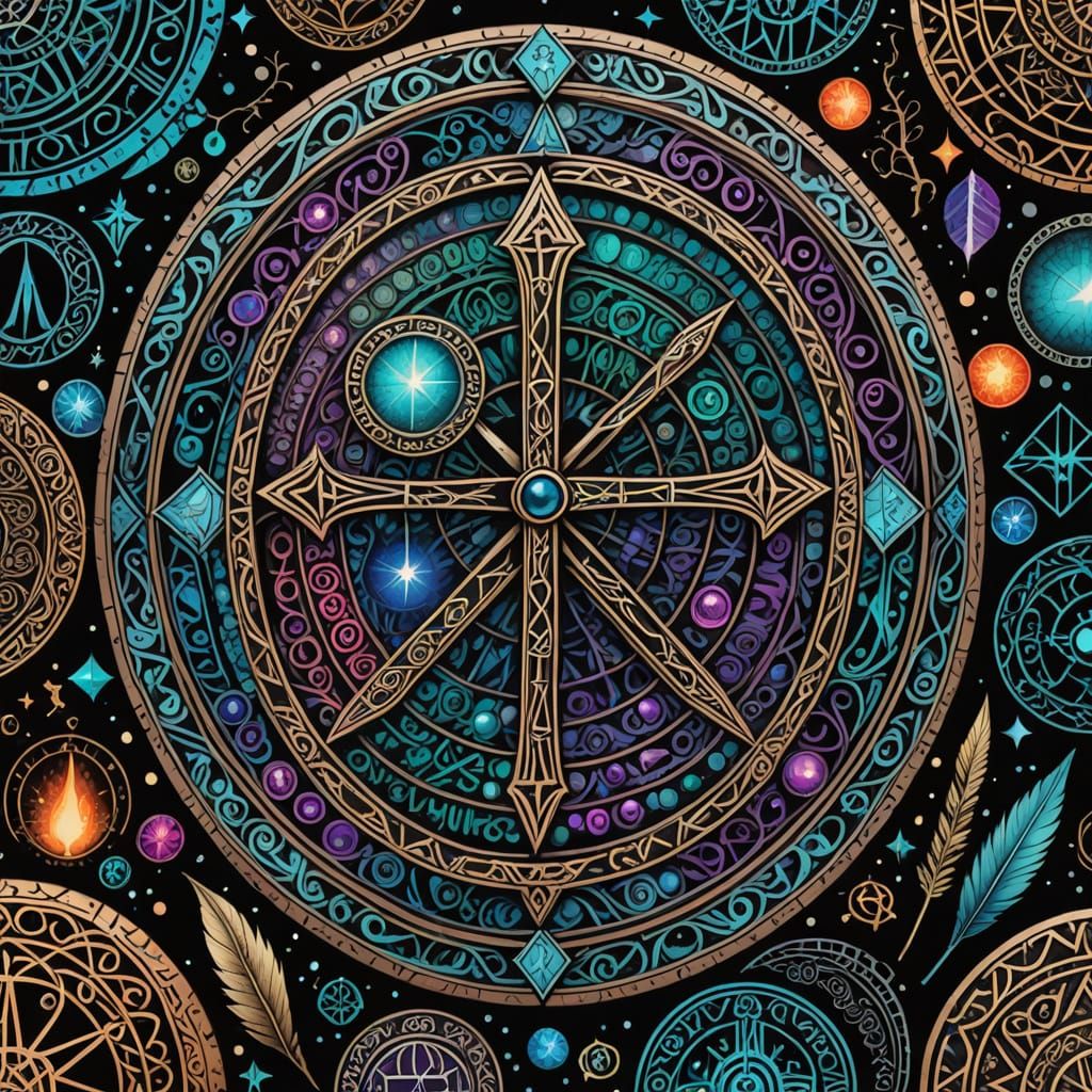 Runes, Futhark, Ogham, Mystical symbols, Intricately detaile...