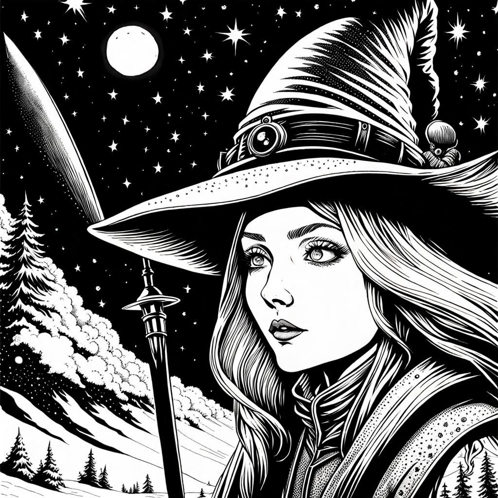 Person on Skis in Black and White Stipple Art