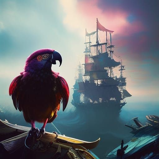 Cute Pirate Parrot Portrait in Cel-Shaded Style