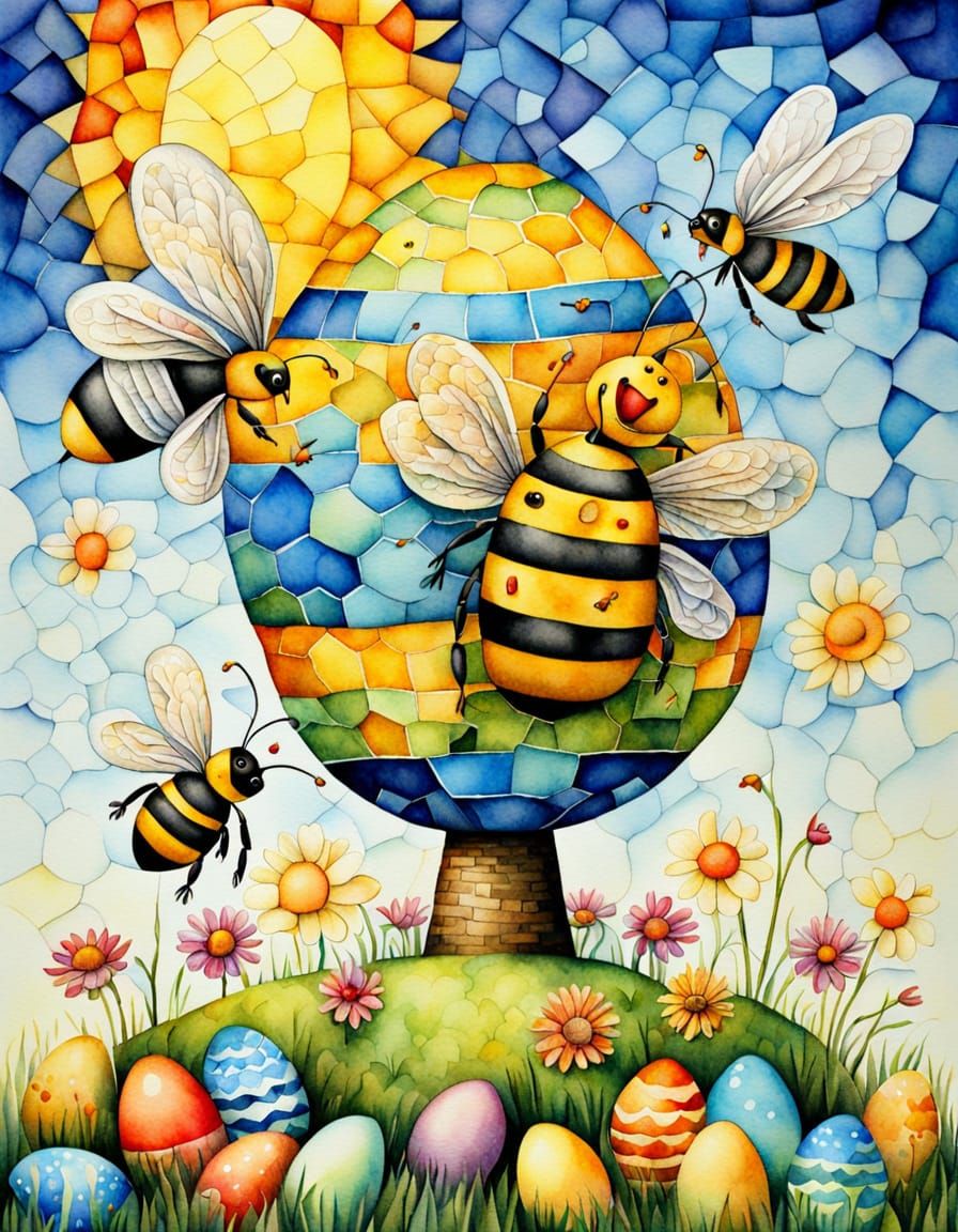 Cubist Easter Celebration in Vibrant Watercolor