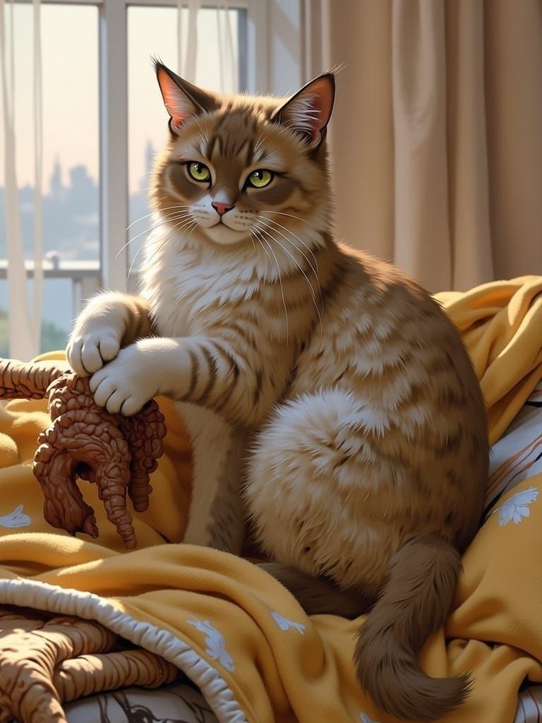 Cozy Cat Lounging in Impressionist Sunlight