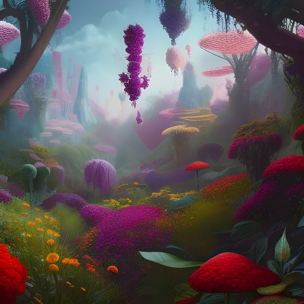 Enchanted Spring Flower Garden: Detailed Matte Painting