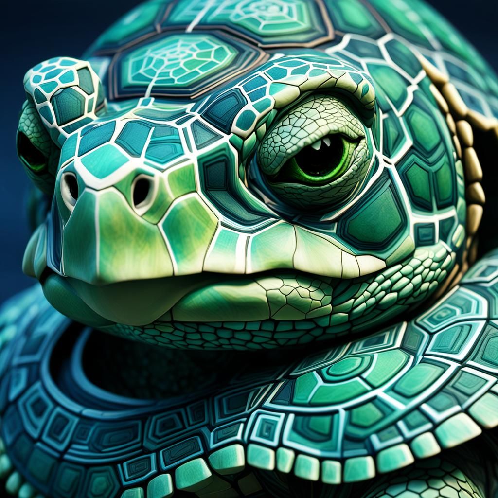 Geometric Zen Turtle Portrait in Art Nouveau Style